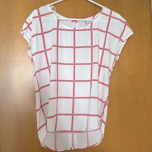 Splendid woven windowpane short sleeve blouse